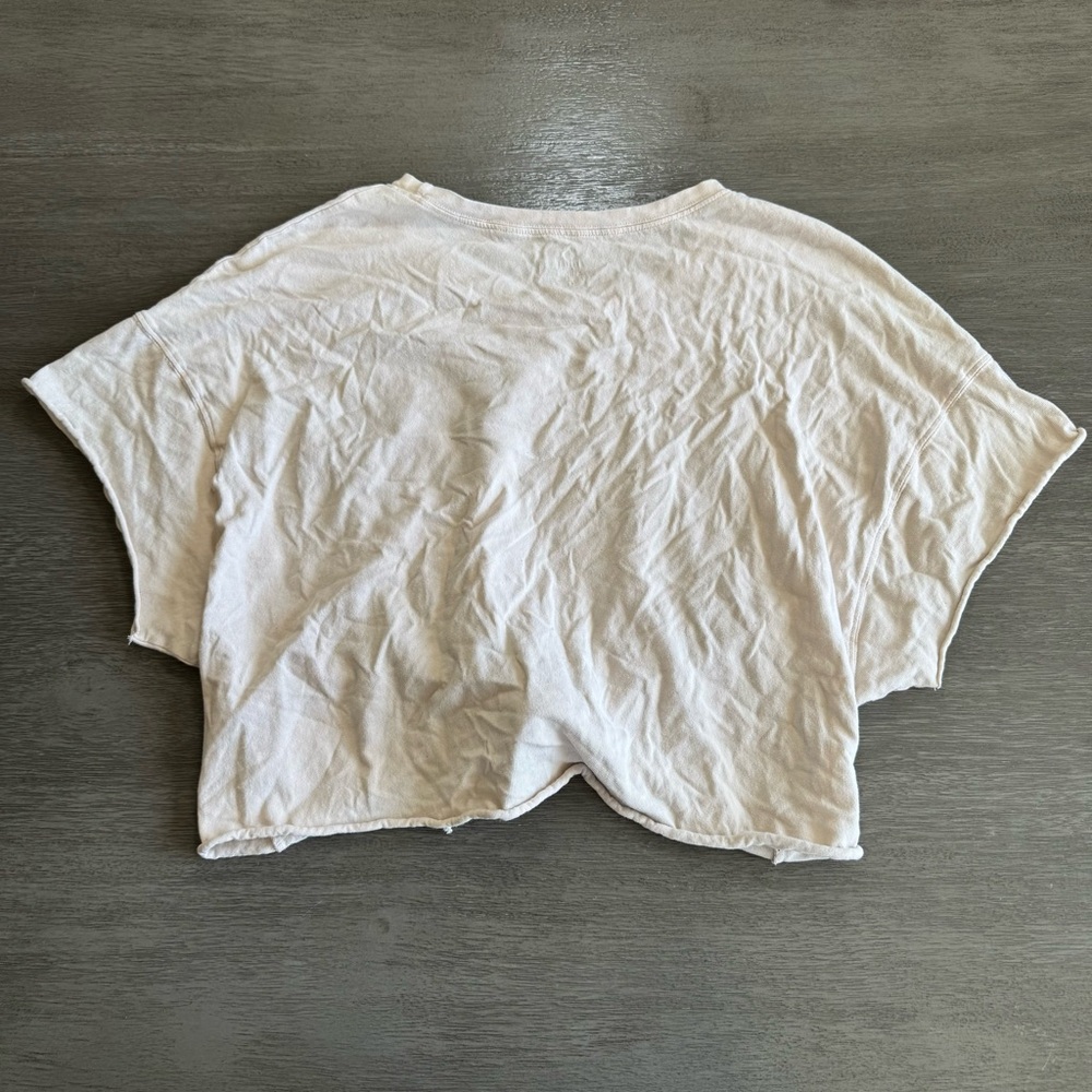 Aerie AE Cream Beige Tan Tshirt Tie Front Crop XL - Picture 2 of 8